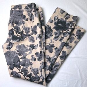 Chicos So Slimming Size 8 Mid Rise Straight Leg Beige Black Floral Romantic
